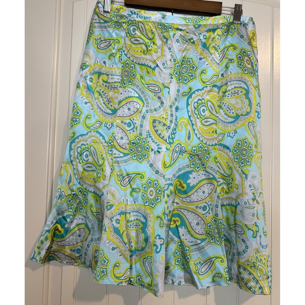 Vintage y2k Banana Republic midi skirt Silk Coquette Fairy Paisley satin Sz 8‎